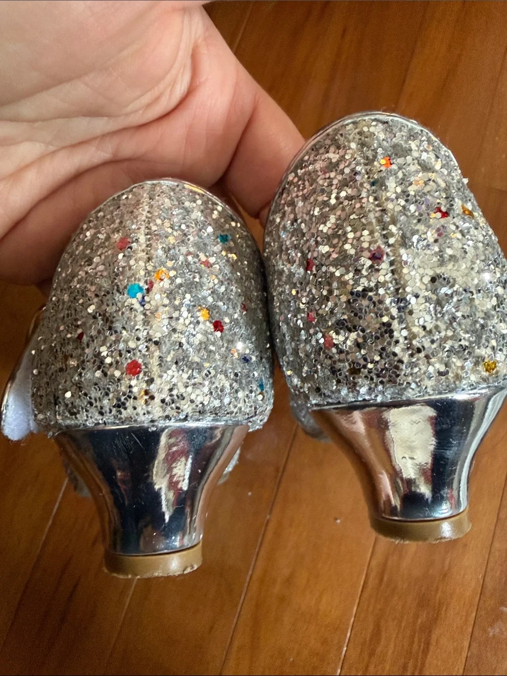 Girls' Silver Glitter Mary Jane Heel Shoes